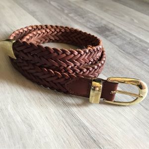 New York Studio Brown Leather Woven Belt Sz Large